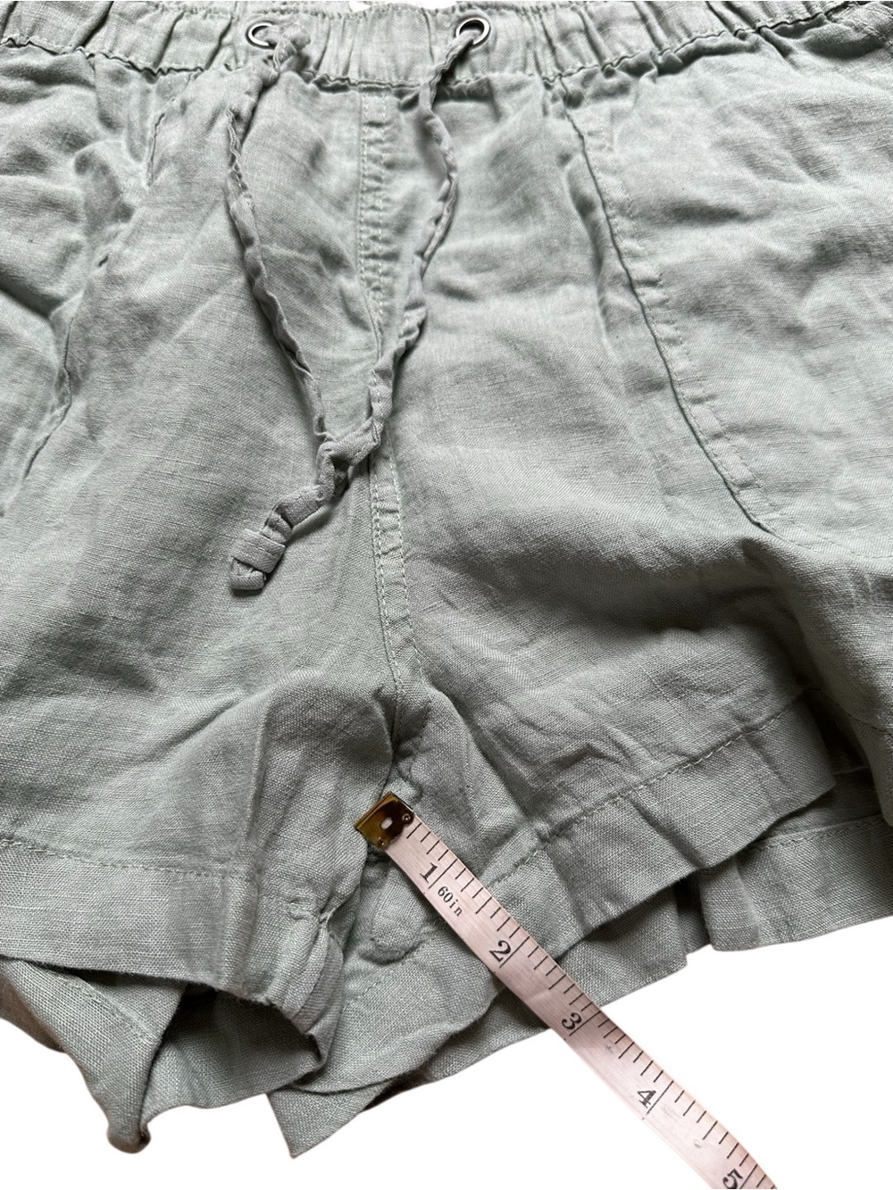 C&C California Sage Green Women's Drawstring 100% Linen Shorts - Picture 5 of 7